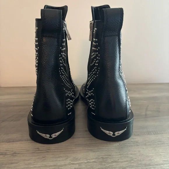 Zadig & Voltaire Womens Boots Laureen Studded Pebbled Leather Italian‎ Size 39